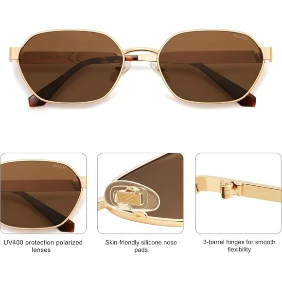 Unisex Gold/Brown Trendy Hexagon Sunglasses for UV400 Retro  display picture 2